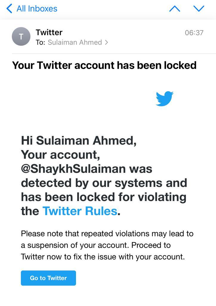 Kahlissee's tweet image. TWITTER HAS SUSPENDED SULAIMAN AHMED’S ACCOUNT

@ShaykhSulaiman has been locked out of his Twitter account. No reason has been given. This is totally unacceptable.

He is one of the biggest Pro-Palestinian accounts on Twitter and now has no access to his Twitter.

Please can you…
