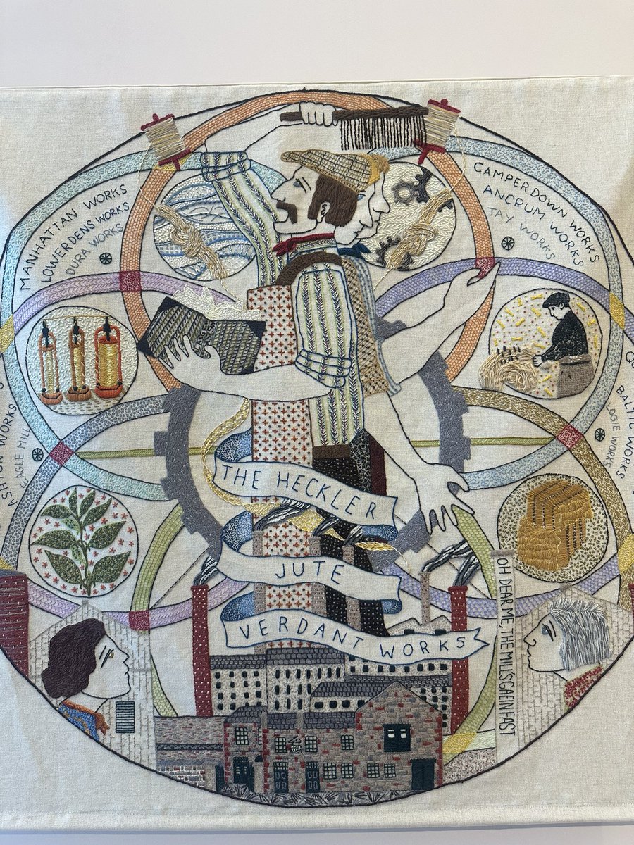 Leonie_S_Bell's tweet photo. The @DundeeTapestry is open @VADundee ! 35 panels detailed by a stitching team of 140 are filling the upper foyer. It’s a collective, creative &amp; gently radical Dundee love story. Stitch by stitch it tells the stories of the people, places &amp; moments that have made &amp; changed Dundee https://t.co/wNEunk0WAS