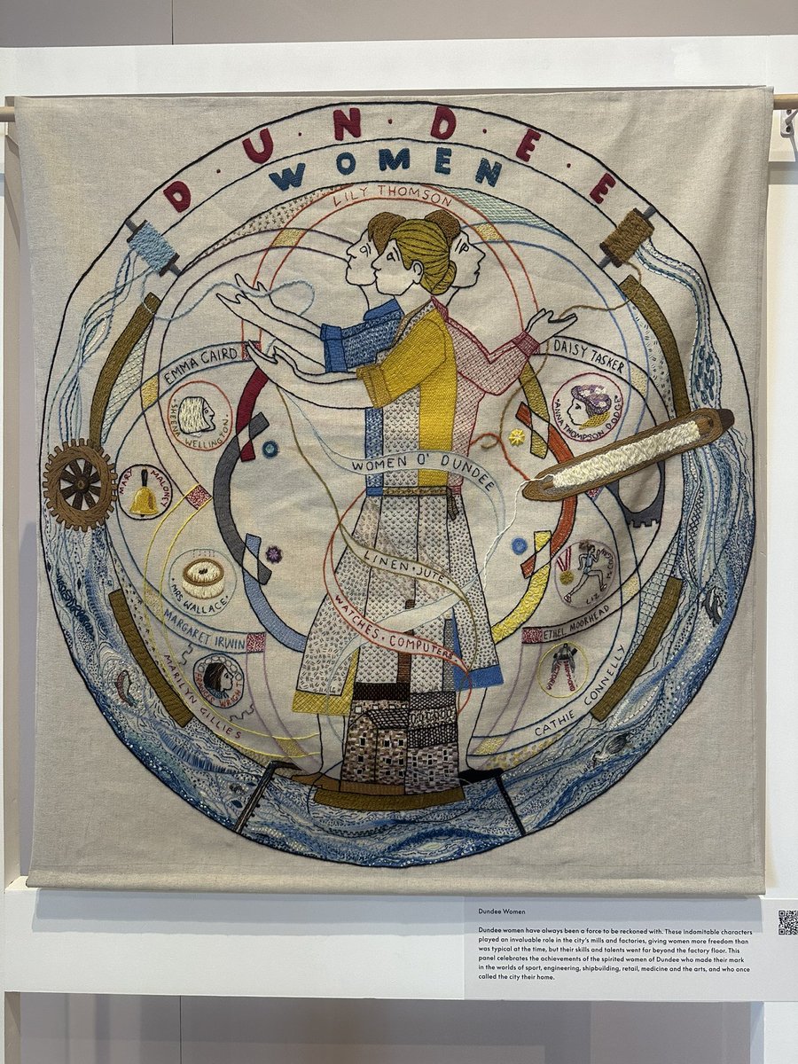 Leonie_S_Bell's tweet photo. The @DundeeTapestry is open @VADundee ! 35 panels detailed by a stitching team of 140 are filling the upper foyer. It’s a collective, creative &amp; gently radical Dundee love story. Stitch by stitch it tells the stories of the people, places &amp; moments that have made &amp; changed Dundee https://t.co/wNEunk0WAS