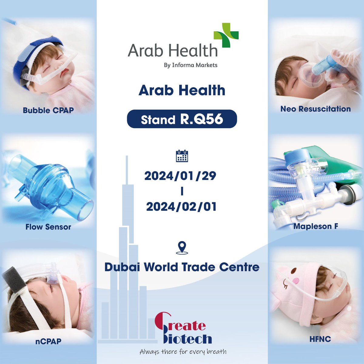 TaiwanCreate's tweet photo. Arab Health is coming next week. Create Biotech team is going to show the latest products, including flow sensor, nCPAP, Bubble CPAP, and Aid Devices (Nasal Protection &amp; Gel-Cushion). Come to visit us! #arabhealth #createbiotech #breathingsystem #flowsensor #ncpap https://t.co/4Vh8ePpkrf