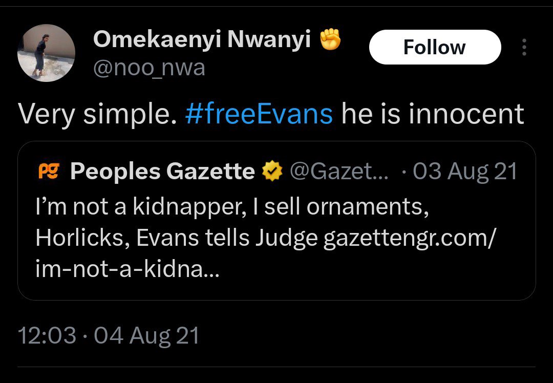 dipoaina1's tweet photo. “We don’t shield criminals in Igbo land”

Go and verify 🤡🤡🤡😂

Just type
 #FreeEvans 
#Evansisnotakidnapper https://t.co/TuRssMIH9r
