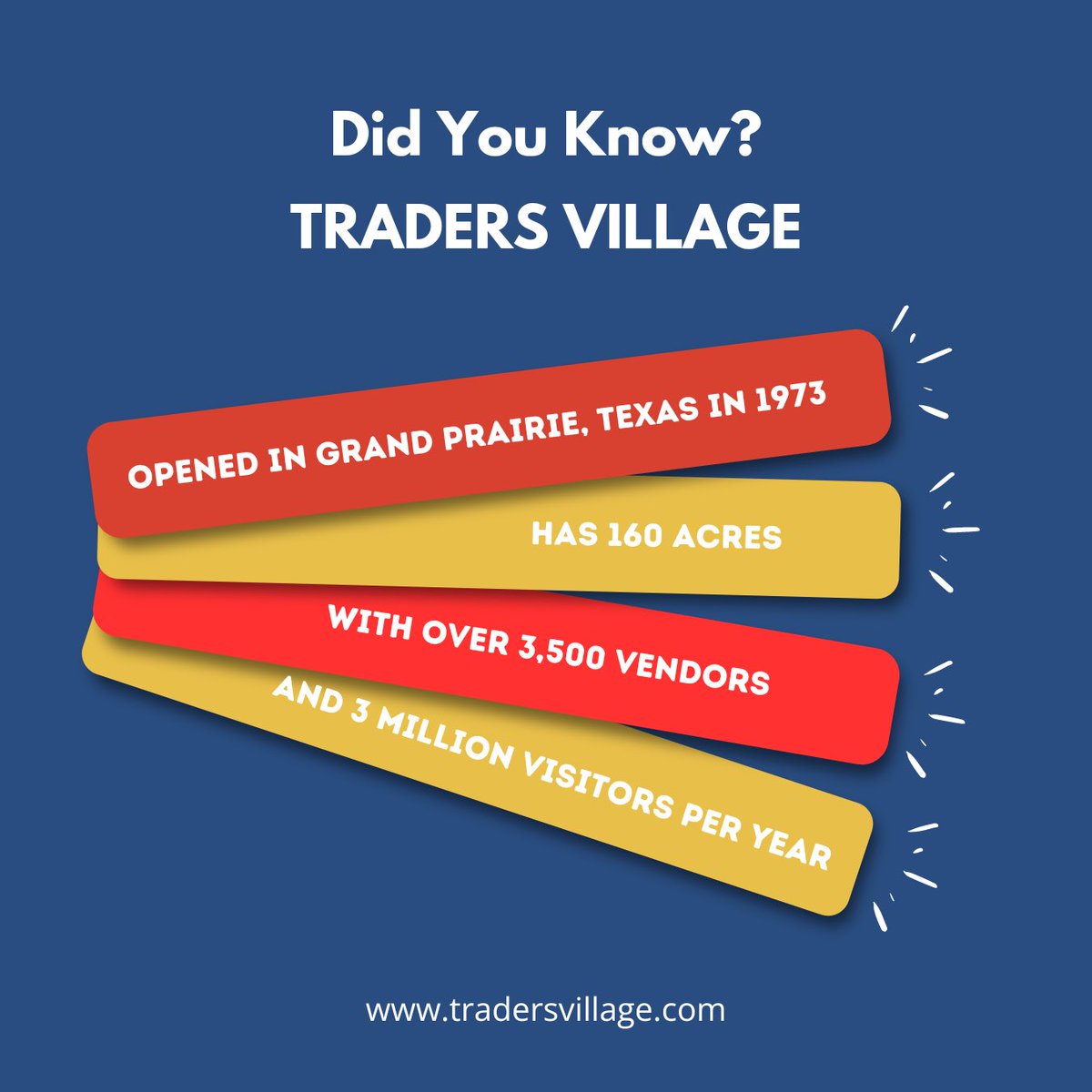 TradersVGP's tweet image. Are you surprised with this info? 😀

🙌🏼 Happy to share with you a little bit of Traders Village’s journey and impact within our community.

#TradersVillage #doyouknow #facts #openmarket #lapulga #lapulgadegrandprairie #grandprairietexas #supportsmallbusiness #supportlocal