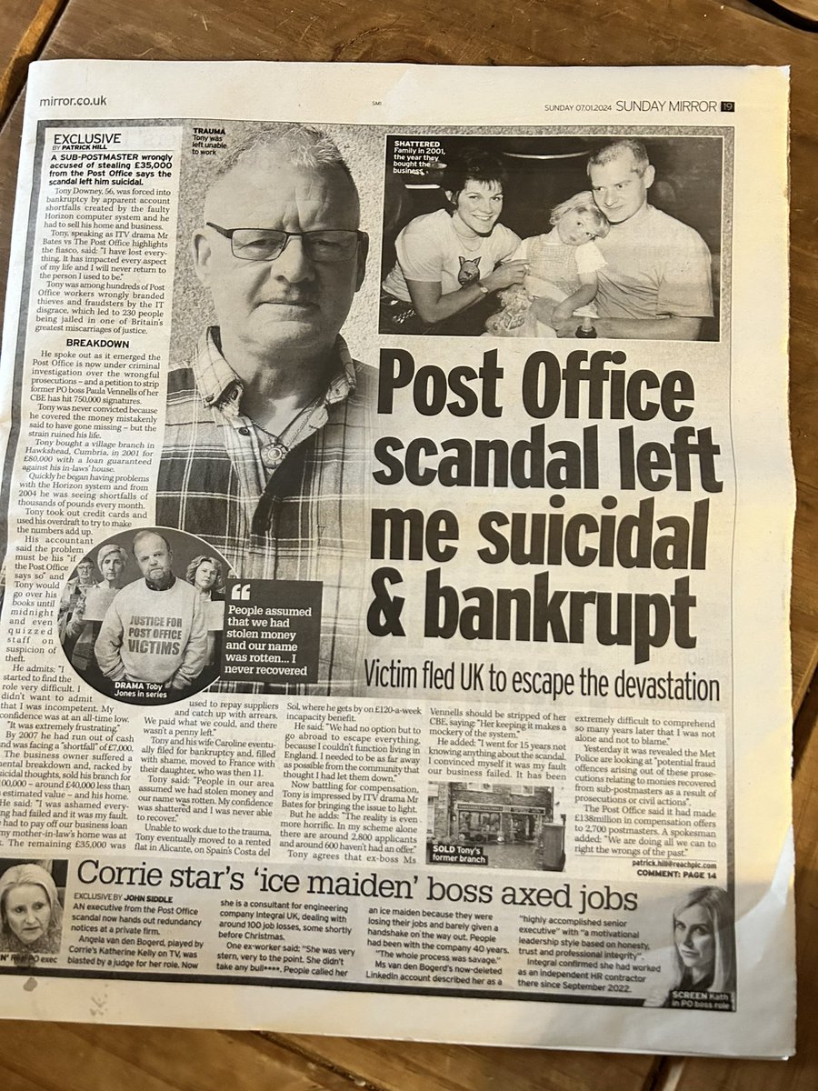 Tony (@tonydowney67) on Twitter photo The <a href="/PostOffice/">Post Office</a> admitted it took £35.8k from me in 2007. I was forced to bankruptcy and breakdown and ruined my life
They have still not paid this back to me
I have been offered £10k in compensation
This has to stop NOW . All SPMS need recompense now .#mrbates The <a href="/PostOffice/">Post Office</a> admitted it took £35.8k from me in 2007. I was forced to bankruptcy and breakdown and ruined my life
They have still not paid this back to me
I have been offered £10k in compensation
This has to stop NOW . All SPMS need recompense now .#mrbates