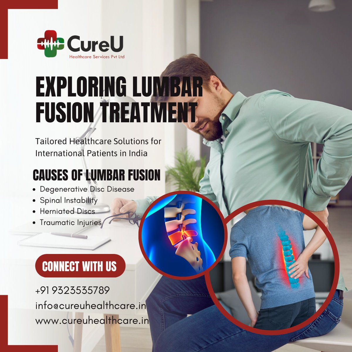 cureU_official's tweet image. Embark on a journey to spine wellness with our specialized Lumbar Fusion treatment in India. Tailored for international patients, our healthcare combines expertise and compassion for a pain-free tomorrow. 🌍🏥 #LumbarFusion #GlobalHealthcare #SpinalWellness