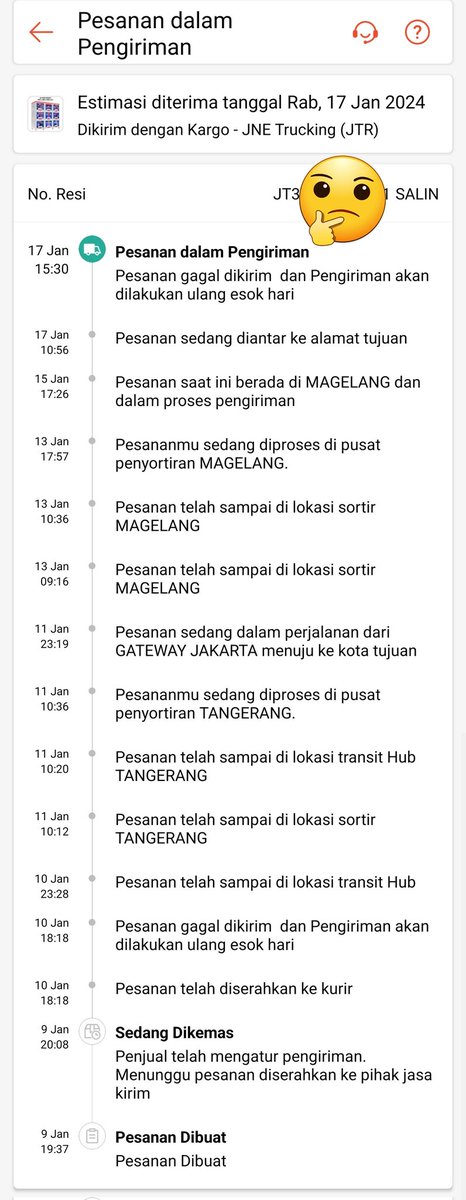 DamarBluehezz's tweet photo. Halo kak @JNECare , ini solusinya bagaimana, paket mandek di gudang JNE Magelang? Sampai hari ini tidak ada keterangan sama sekali https://t.co/WkFJPmLrih