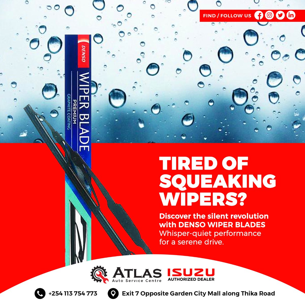 Tired of squeaking wipers? 🌧️ Unleash the silent revolution with [DENSO WIPER BLADES]—whisper-quiet performance for a serene drive in any weather. Say goodbye to the noise, embrace the tranquility!#howcanwehelp #WiperBlades #SilentDrive #DensoBlades #GalaxyS24 #VVAL #Kairo