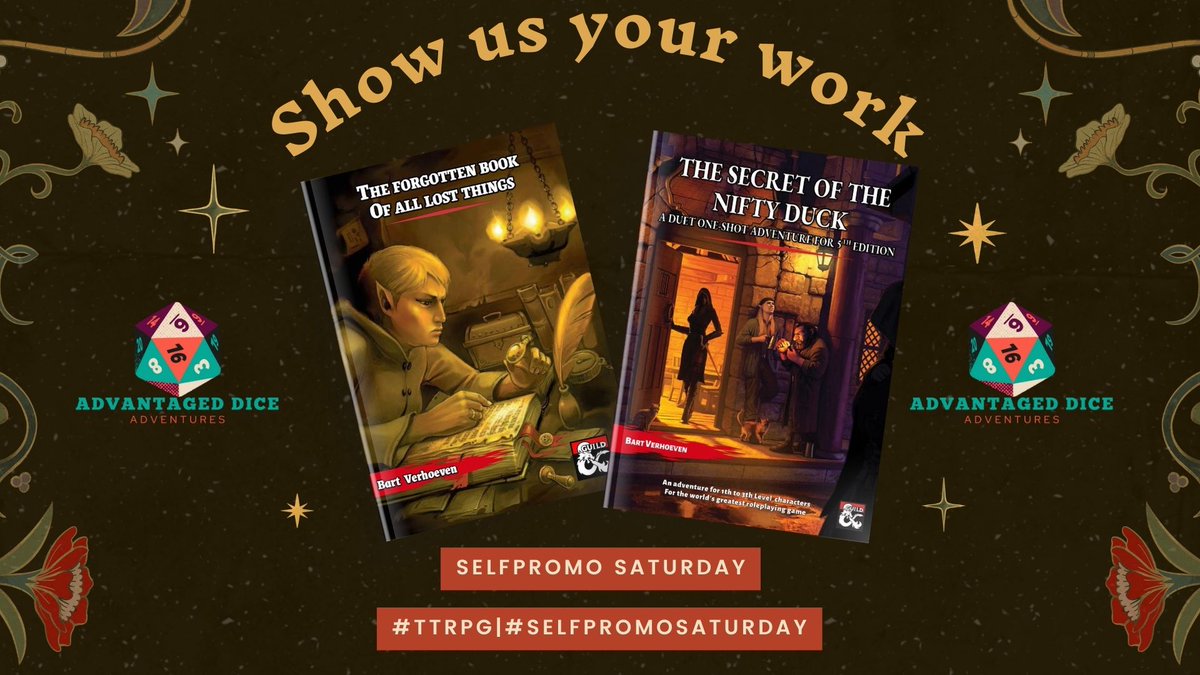 📢It’s #selfpromosaturday! 
Dear #ttrpg and #indiegames community, it's time again!
👉Tell us everything about your work in the comments below!
🎙️The stage is yours...

❤️Like | 🎲Retweet |🗣️Interact
#dnd  #ttrpgcommunity #dnd5e #ttrpgfamily  #roleplay #RPG #dungeonsanddragons