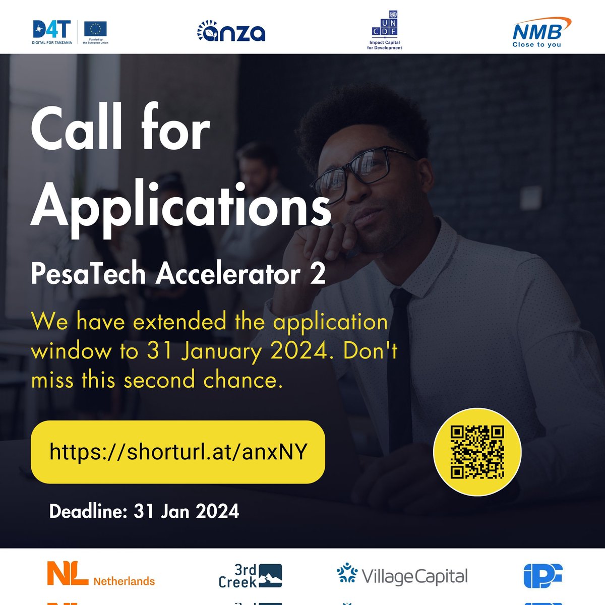 Dear Fintech startups, we have extended our application deadline to 31 January 2024. Make sure you get your application in. Apply through pesatechafrica.com Application deadline: 31 January 2024 @EUinTZ @AnzaInt @UNCDFdigital @NMBTanzania @3rdCreekGrants