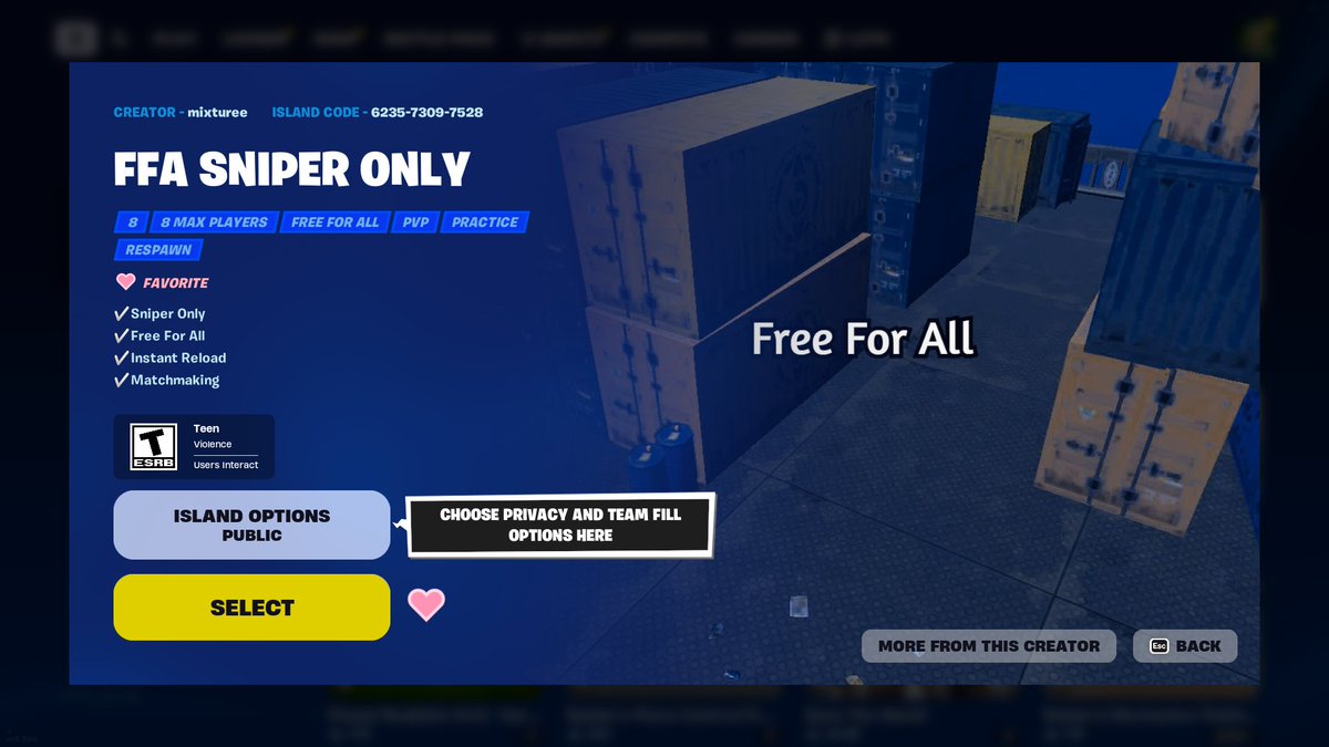 Only_Mixture's tweet image. Free for all Sniper only Map out now #FortniteCreative