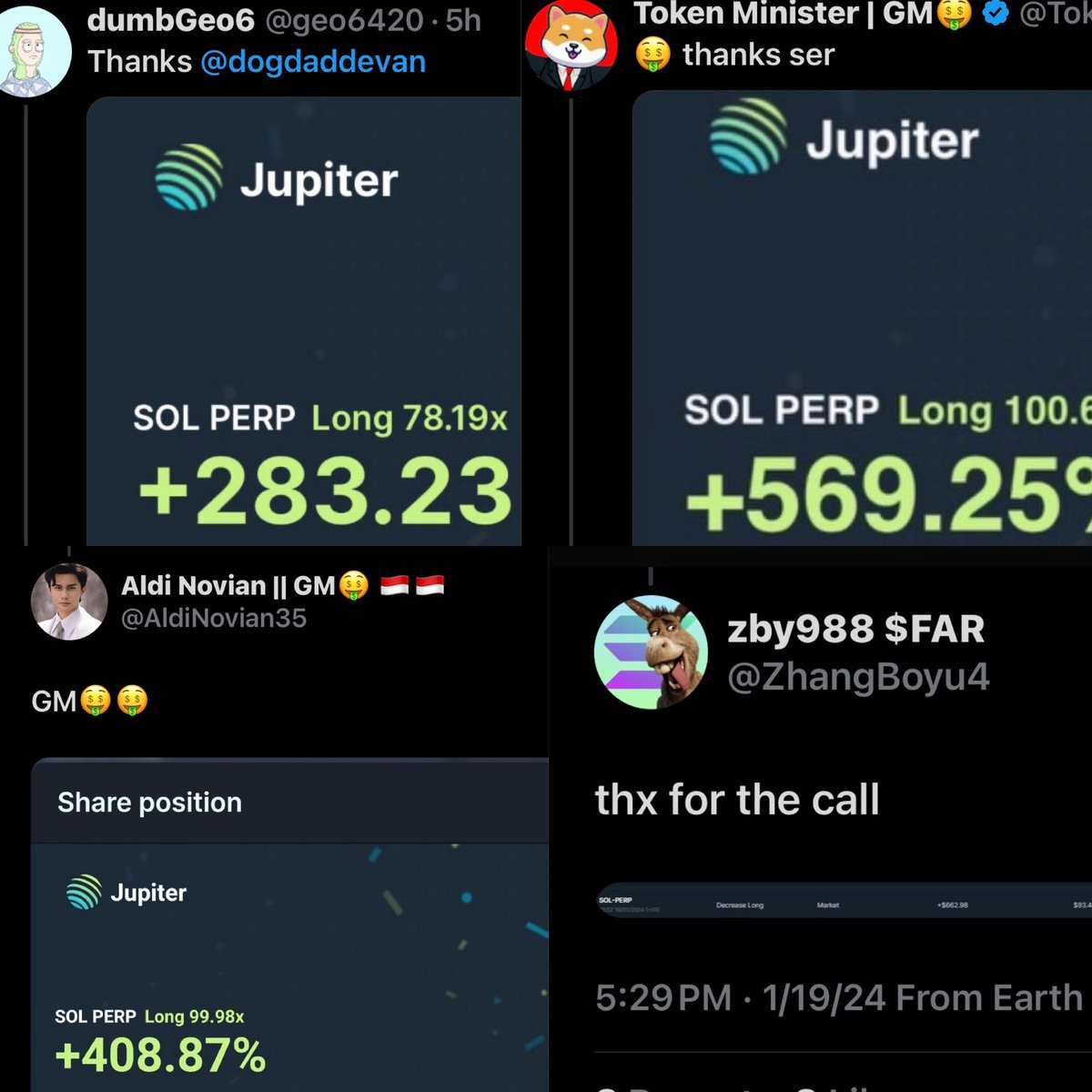 GM🤑 We printing right now with $sol long &amp; short calls on telegram. TG link in bio

If you want to learn we’ve taught the majority of these people how to use <a href="/JupiterExchange/">Jupiter</a> JUP Perps.