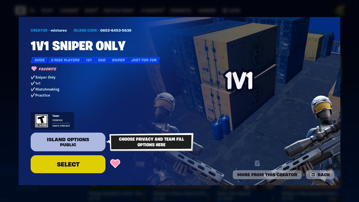 Only_Mixture's tweet image. 1v1 Sniper only map out now #FortniteCreative