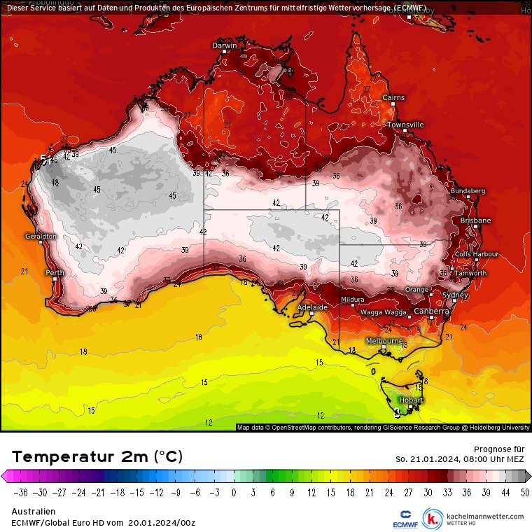 🇦🇺🥵 Terwijl wij een klein speldenprikje hebben gekregen van koning winter, hikt Australië dit weekend tegen een nationaal hitterecord aan! 👉 De hoogste temperatuur ooit gemeten Down Under is 50,7°C en dateert uit 2 januari 1960.