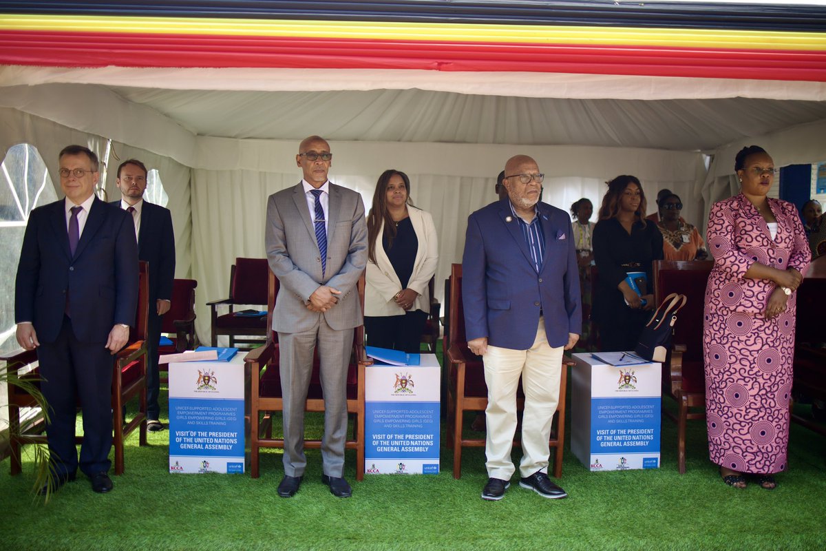 UNICEFUganda's tweet photo. .@UN_PGA , together with @ChantryHugues, @HonSarahMateke,@dorothykisaka,@Munir_Safieldin and other dignitaries are  at 📍Nakivubo Primary school to interact with beneficiaries of the “Girls Empowering Girls”, programme

#NAMSummitUg2024#InvestInUGchildren https://t.co/rvYtwsphdn