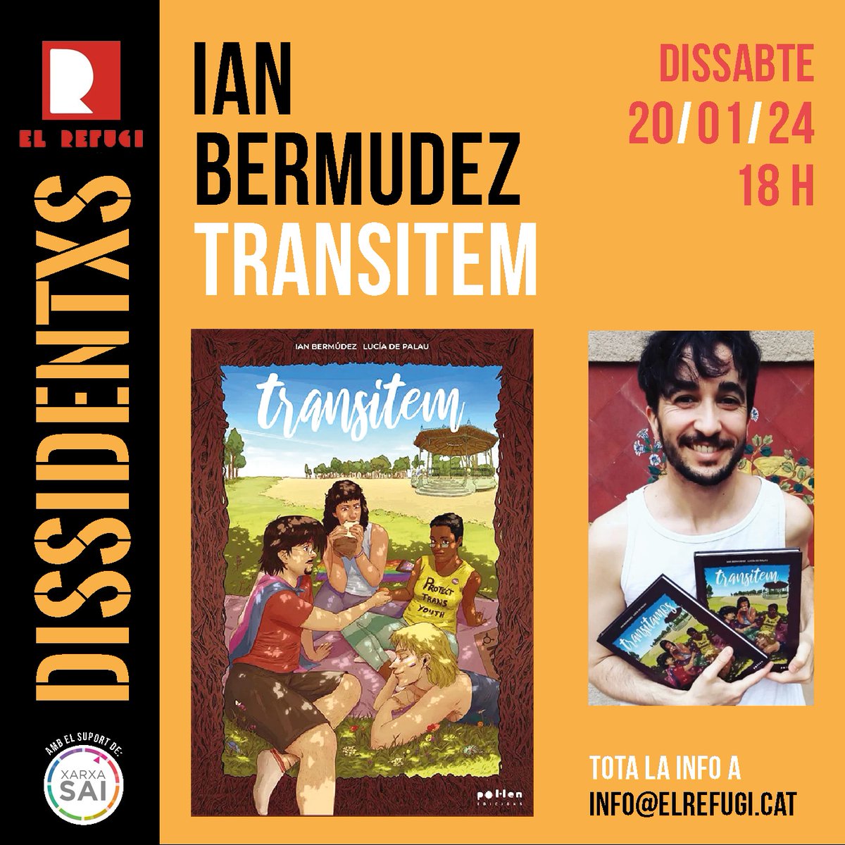 El Refugi, Llibreria crítica (@elrefugicoop) on Twitter photo {AVUI•18h}
Engeguem el grup de debat Dissidentxs. Lluites en primera persona, amb l'<a href="/IanBermdez1/">Ian Bermúdez</a> i la novel•la gràfica 'Transitem'.
Us hi esperem!🤗📚🏔️ {AVUI•18h}
Engeguem el grup de debat Dissidentxs. Lluites en primera persona, amb l'<a href="/IanBermdez1/">Ian Bermúdez</a> i la novel•la gràfica 'Transitem'.
Us hi esperem!🤗📚🏔️