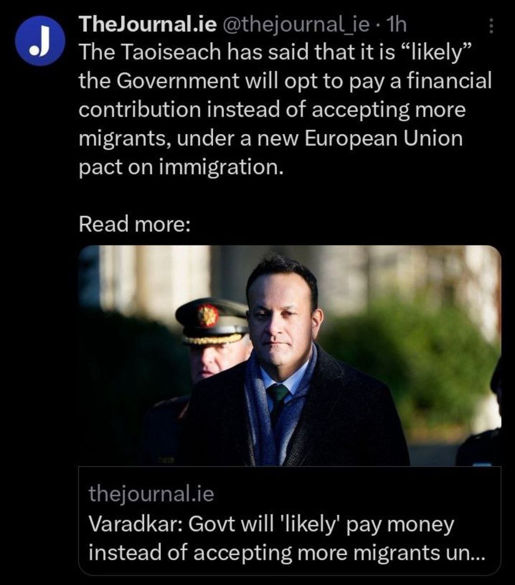 This is one of the things that annoys me most about EU membership. Why on earth should we have to pay them because we cannot take the current levels of immigration? We are not an independent nation. #IrelandisFull #Irishfreedom