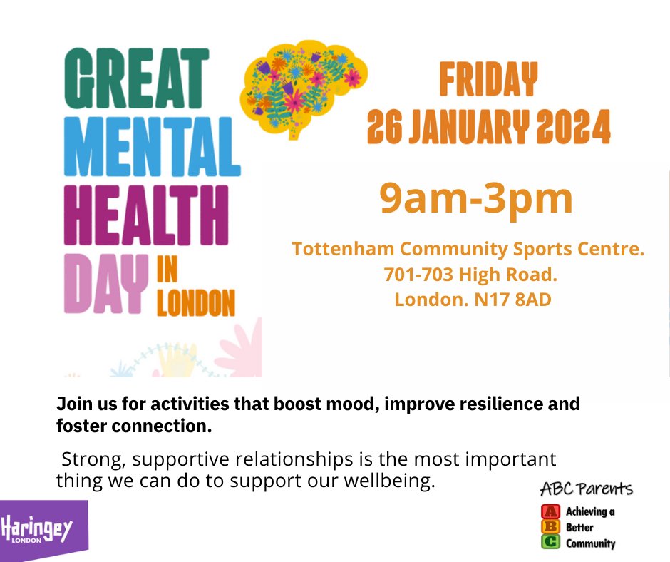 Great Mental Health Day on Jan 26, 2024! Join us for insights, workshops, and community support. Prioritize YOUR well-being. @haringeycouncil #GreatMentalHealthDay2024 @northmidnhs @bridgerenewal @enfieldcouncil @HaringeyNCLICB @EnfieldNCLICB