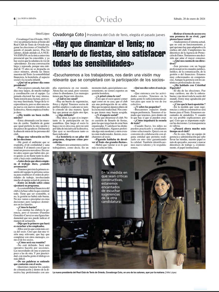 Entrevista en @lanuevaespana a @covicoto nueva Presidenta del Club