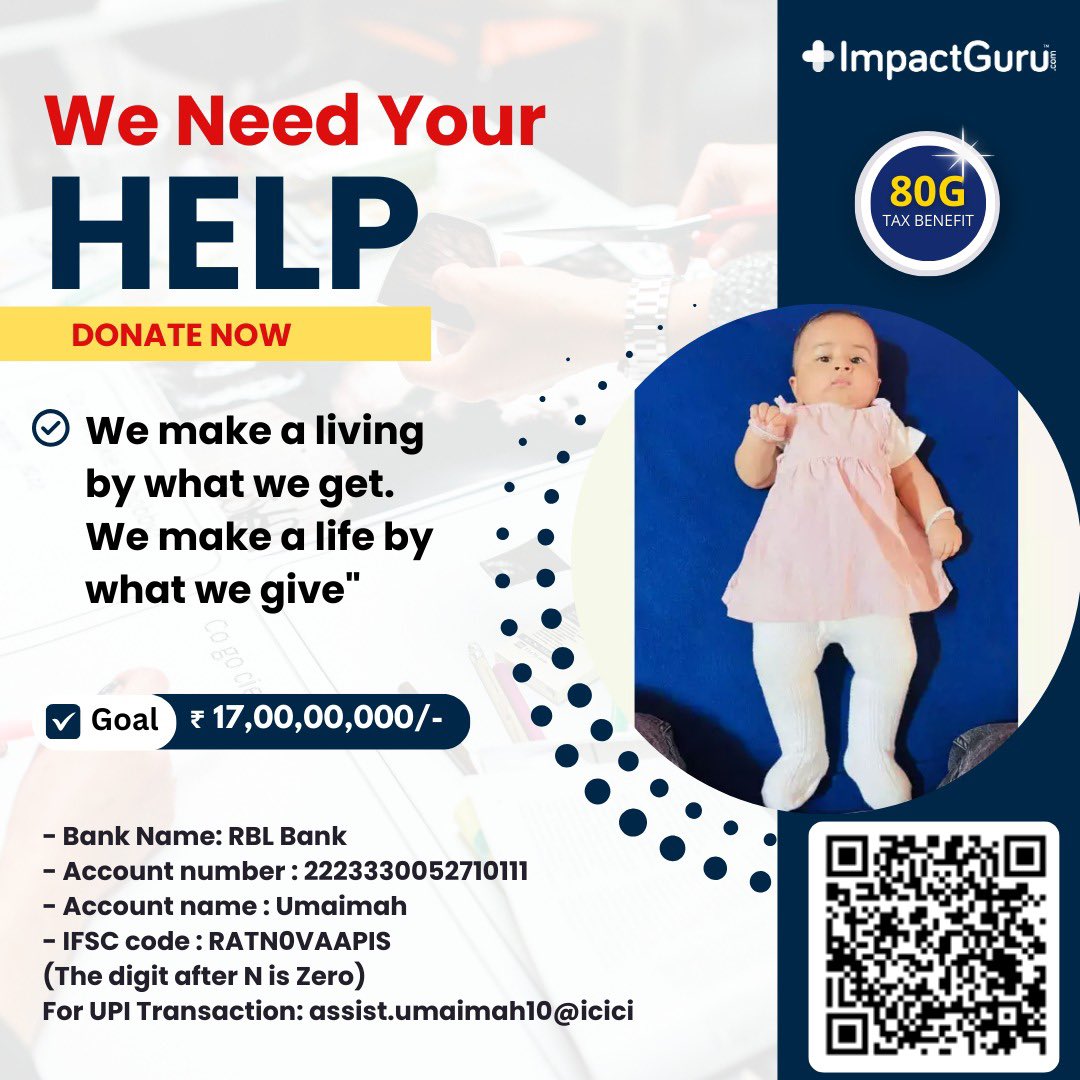 shahina0202's tweet photo. @SonuSood @SoodFoundation Dear @SonuSood sir, we are requesting medical help for umaimah 5month old she is suffering from rare genetic disease (spinal muscular atrophy type 1). If you are reading this post kindly help us to get us its staggering world costliest only treatment
available.@SoodFoundation https://t.co/6fD00C9yEI