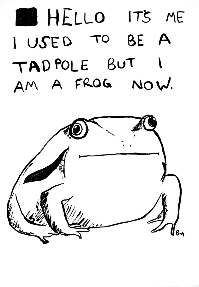 Hello it’s me I used to be a tadpole but I am a frog now.
Acrylic on paper 21x29.7cm xox