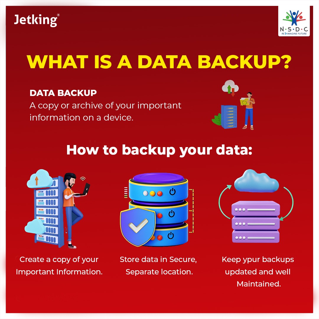 Unleash the power of data backup! 🌐🔐 Safeguarding your files for a secure and sound future. 

#Jetking #DataBackup #TechGuardians #DigitalSecurity #BackupMagic #Security #Jetkingtips