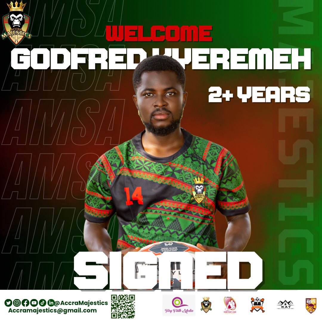 IT’S OFFICIAL! Godfred Kyeremeh has extended his contract with Accra Majestics. He has signed a 2 plus-year contract with Accra Majestics ahead of the 2024 Season! Congratulations 🎊👏🏿 @Kojo_Freddy #accramajestics #playersigning #godfredkyeremeh #2024season #rugbyleague