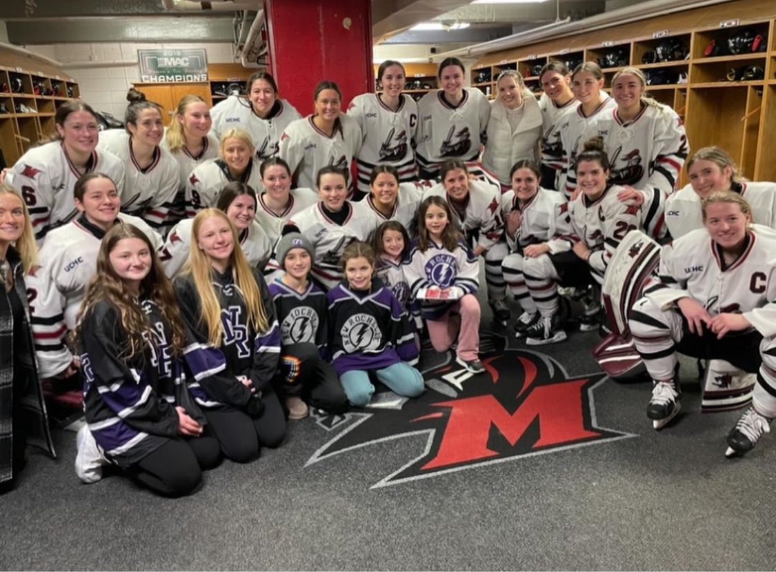 The future of NR hockey looking bright.  Checking out the Manhattanville  hockey team. Go Valiants.