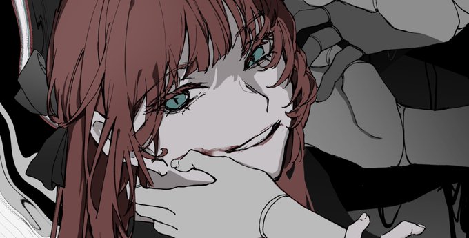「hand on another's face red hair」 illustration images(Latest)