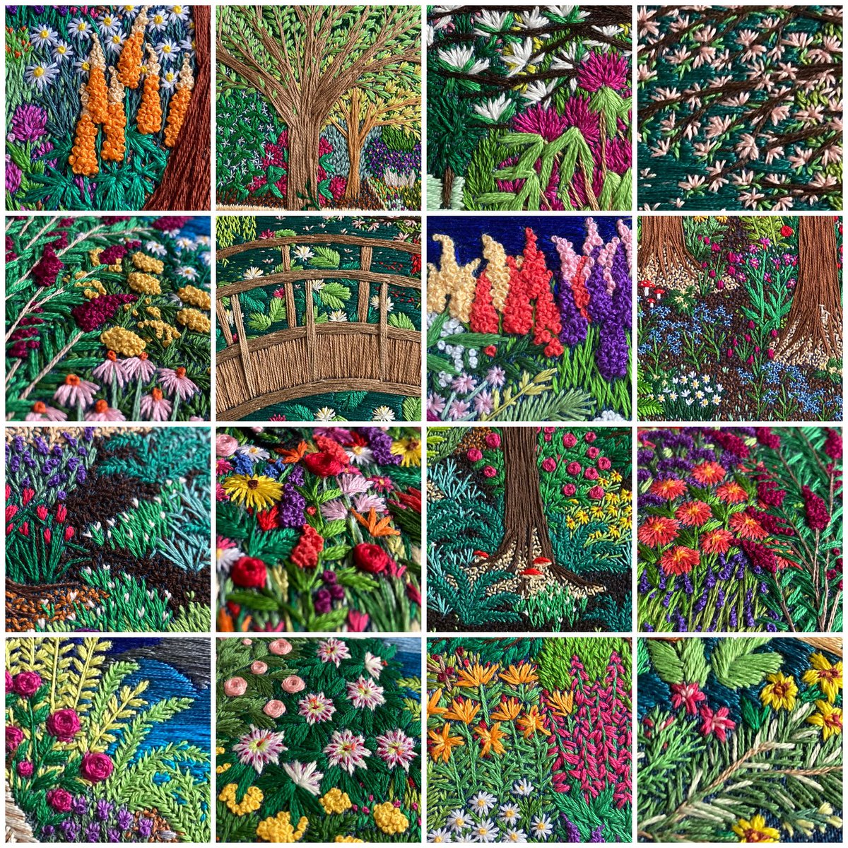 'A collage full of nature 🌱🌷' from Gemma Matthews, contemporary embroidery artist who creates free hand pieces #WomensArt