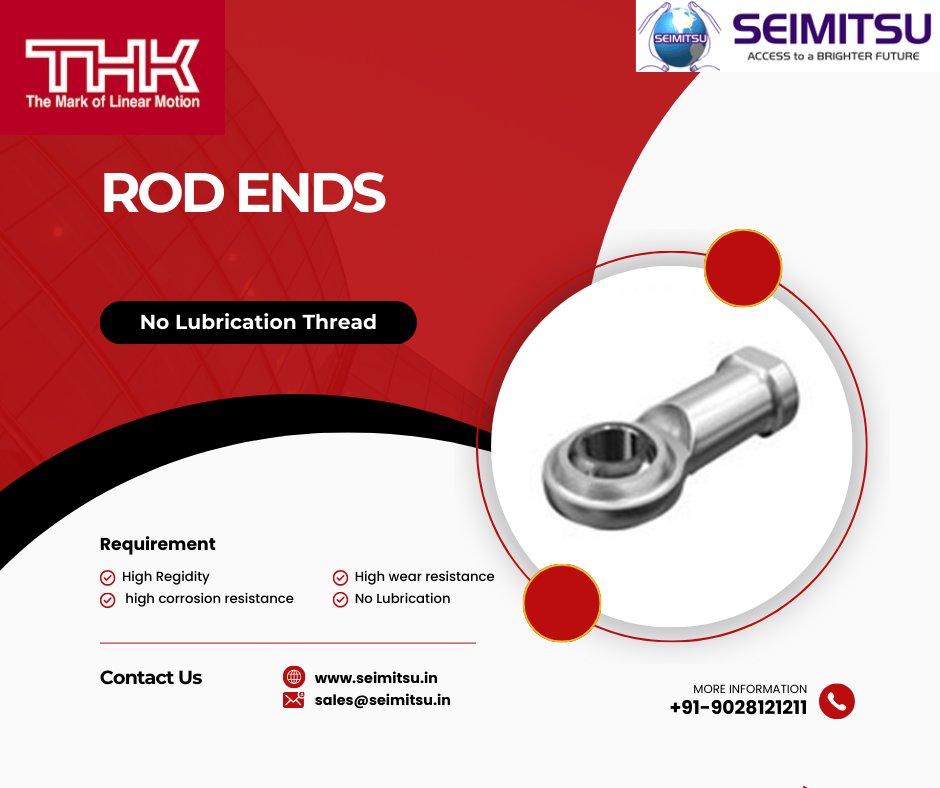sfapvtltd's tweet image. In THK No lubrication type NHS-T clearance on the sliding surface is minimized in order to get accurate link motion is achieved. 
seimitsu.in/THK-rotation-R…

#thkrodends #rodends #rodendsbearing #linearmotion #distributor #supplierinindia #nolubrication #linkmotion #seimitsu