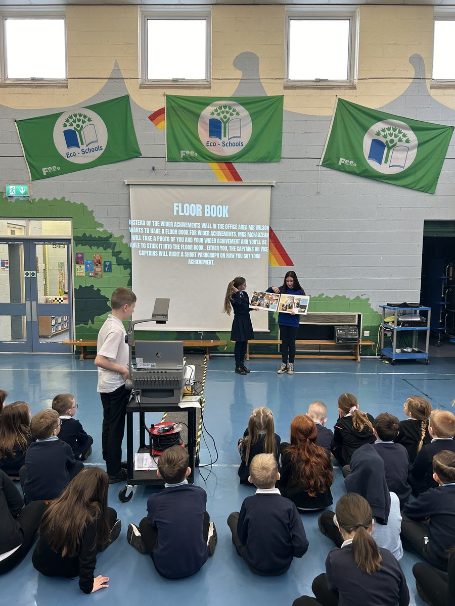SpringsidePS's tweet photo. It’s all happening at Springside PS. Our House and Vice captains have been organising new ways to celebrate and record wider achievements and Head Teacher awards. They presented these ideas to the pupils at assembly! It was a high success! #childrenleadinglearning @NAC_Education https://t.co/cpW9AhYttU