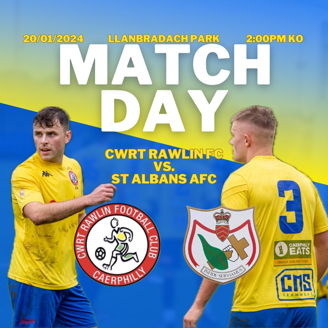 CwrtRawlinFC's tweet photo. ⚽️ MATCH DAY ⚽️

It’s match day for Cwrt Rawlin as we take on @AlbansAfc today. Come down to Llanbradach Park to support the lads! https://t.co/m5f9CfK4dJ
