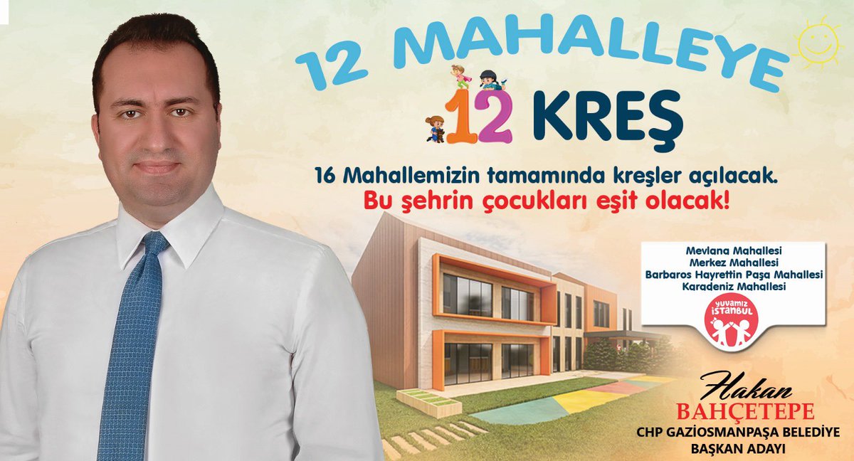 YeniPartiGopasa's tweet photo. 16 Mahallemizin tamamında kreşler açılacak. 

Bu şehrin çocukları eşit olacak!

#CHP #CHPGOP #HakanBahçetepe https://t.co/tJuuH9EYzC