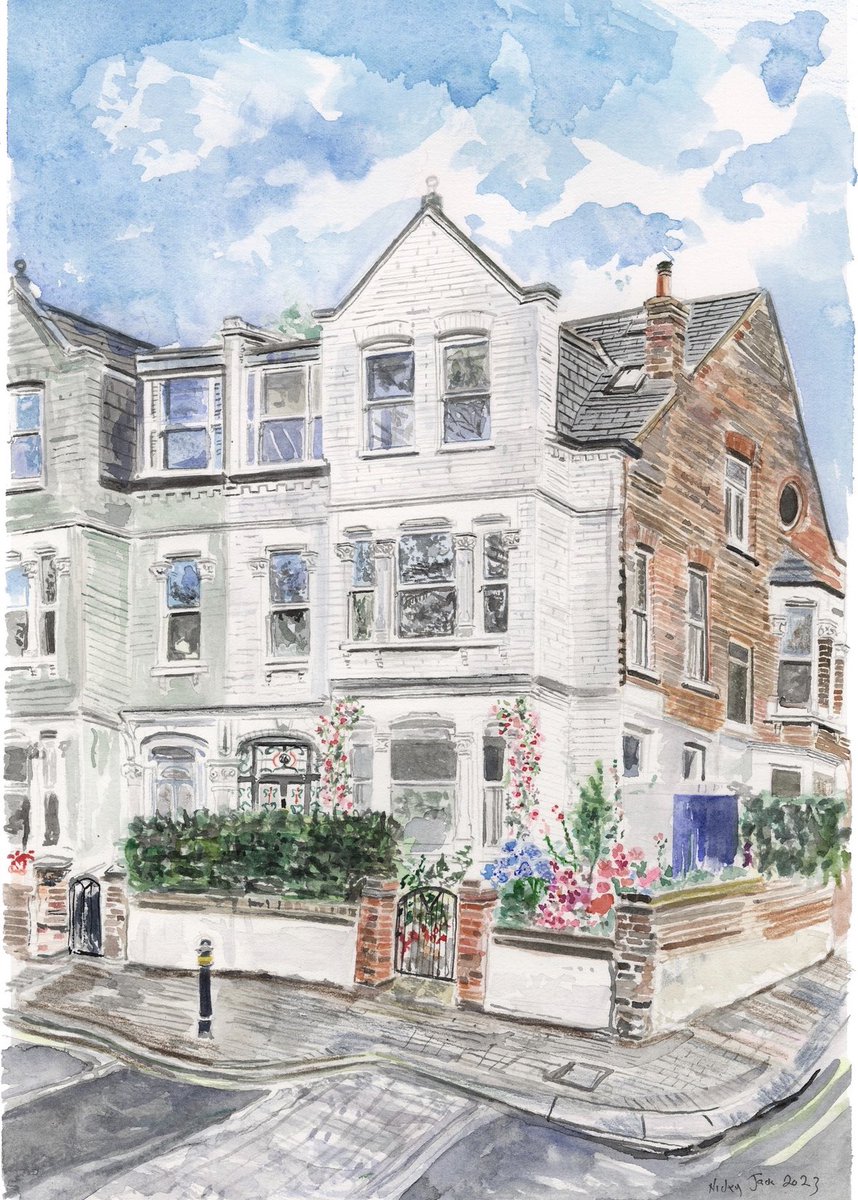 nickyjackart's tweet photo. Capturing this #Fulhamproperty on #stevenageroad as it was ten years ago… Needed vision glasses as the bush has now grown so tall, I couldn’t see the garden.
#watercolour #homeportrait #gardenview #architecture @ArtMutuals https://t.co/bx35PpJA3G