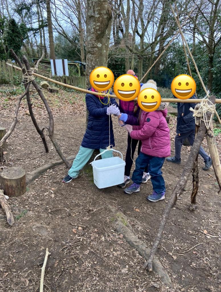 Y5 working out how to create a working pulley. As you see - the learning was great fun! #Y5 #LearningJourney #learningbeyondtheclassroom #integretedclassroom #outdoorlearning