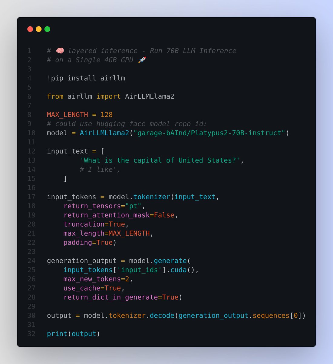 rohanpaul_ai's tweet image. 🧠 Run 70B LLM Inference on a Single 4GB GPU - with airllm and layered inference 🔥

layer-wise inference is essentially the &quot;divide and conquer&quot; approach

📌 And this is without using quantization, distillation, pruning or other model compression techniques

📌 The reason large…
