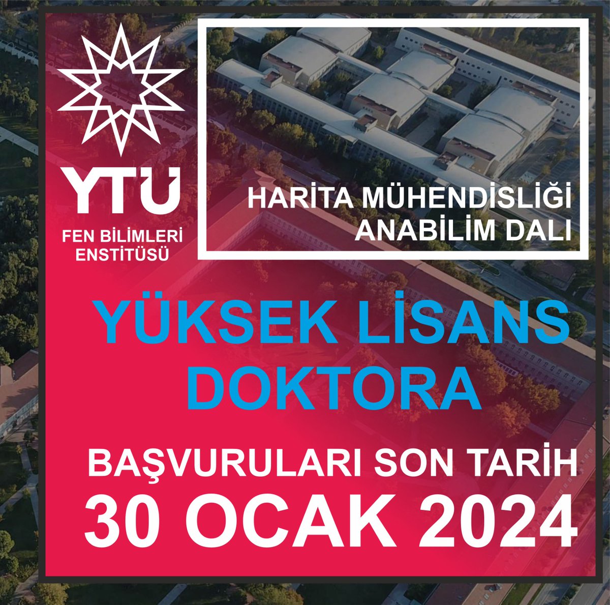 Lisansüstü başvuruları 30 Ocak 2024 tarihine kadar devam ediyor. Başvuru ve detaylı bilgi için  fbe.yildiz.edu.tr.
<a href="/YildizEdu/">Yıldız Teknik Üniversitesi</a>