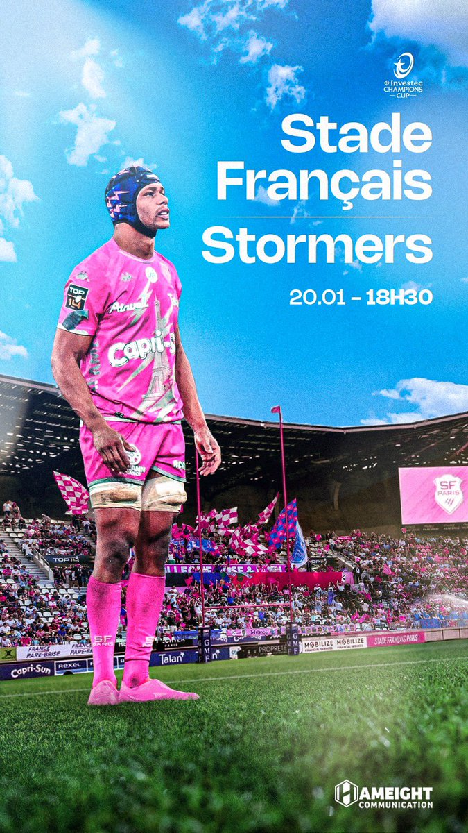 Pierre-Henri AZAGOH (@ph_azagoh) on Twitter photo ๐๐๐ ๐๐๐๐ฌ ๐ช๐บโก๏ธ
๐ Stormers
๐ <a href="/ChampionsCup/">Investec Champions Cup</a>
โ๏ธ 18h30
๐ฅ <a href="/beinsports_FR/">beIN SPORTS</a>
๐ Stade Jean Bouin ๐๐๐ ๐๐๐๐ฌ ๐ช๐บโก๏ธ
๐ Stormers
๐ <a href="/ChampionsCup/">Investec Champions Cup</a>
โ๏ธ 18h30
๐ฅ <a href="/beinsports_FR/">beIN SPORTS</a>
๐ Stade Jean Bouin