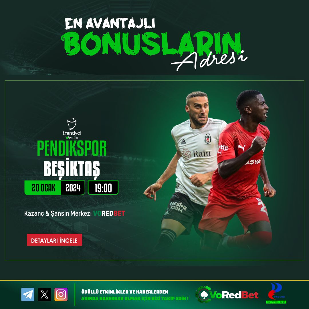 🔔 #Voredbet ile kazandıran #karşılaşmalar ve güvenli #oyunlar sizleri bekliyor!

🎰 Günün maçı #Pendikspor vs #Başakşehir

🎁#freebetler ve 7/24 #güvenilir #hızlı #çekim garantisi;

📲vored.vip

#spor #bahis #casino #yüksek #oran #güvenli
