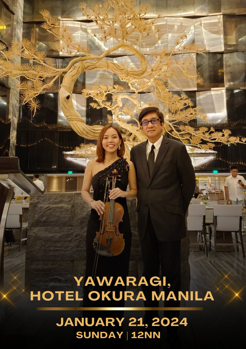 Join us on a musical journey filled with love and enchantment! Let the melodies serenade your soul at Yawaragi, Hotel Okura Manila, on January 21, 2024. 🎹🎻💕

--
#HotelOkuraManila  #hotelokura #Violinist #filipinoviolinist #ViolinPH #EventsPH #EventsManila #ViolinistPH