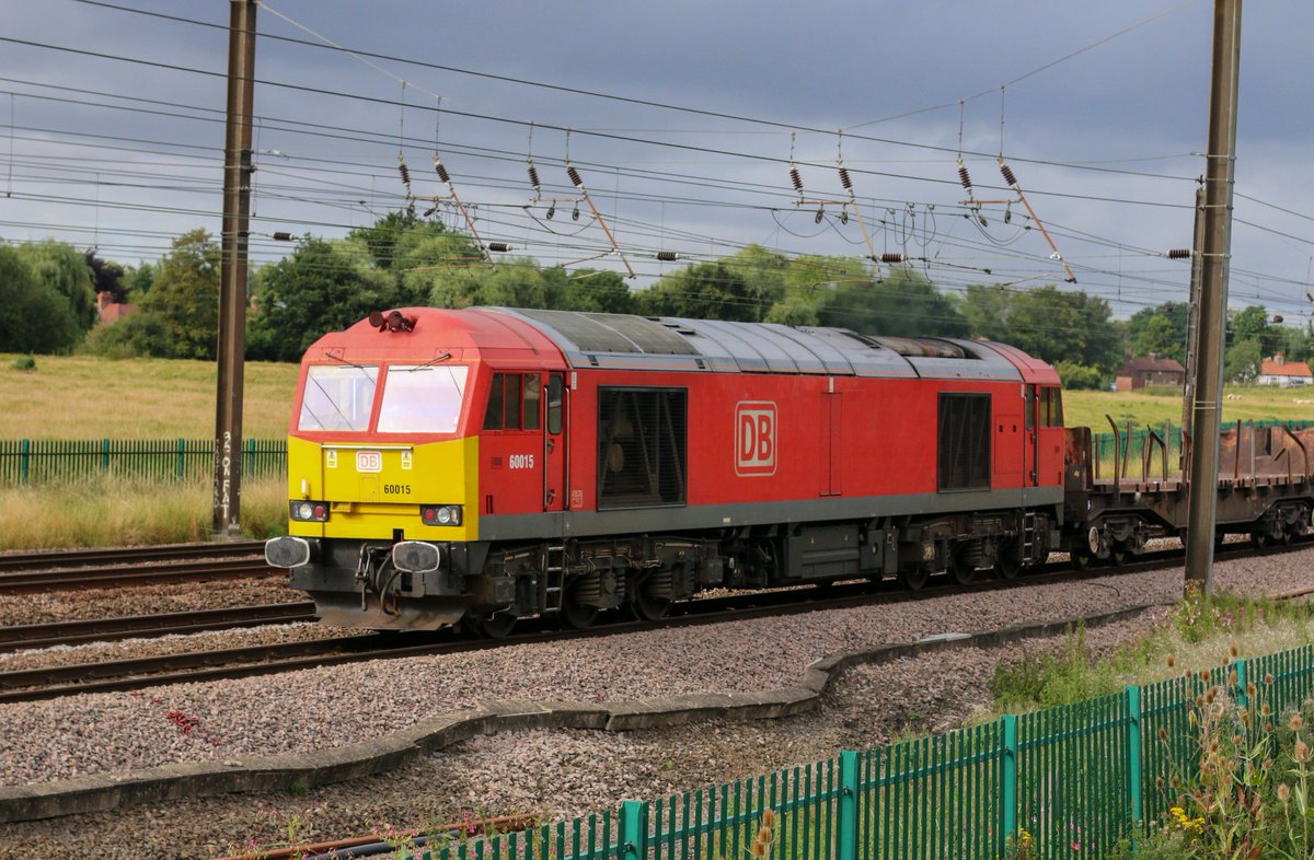 DB red Class 60 60015 passing Askham Bar Park & Ride, York with the 1319 Lackenby to Scunthorpe on 31/08/2021. This loco was taken out of service in Nov 2023. #Class60 #York