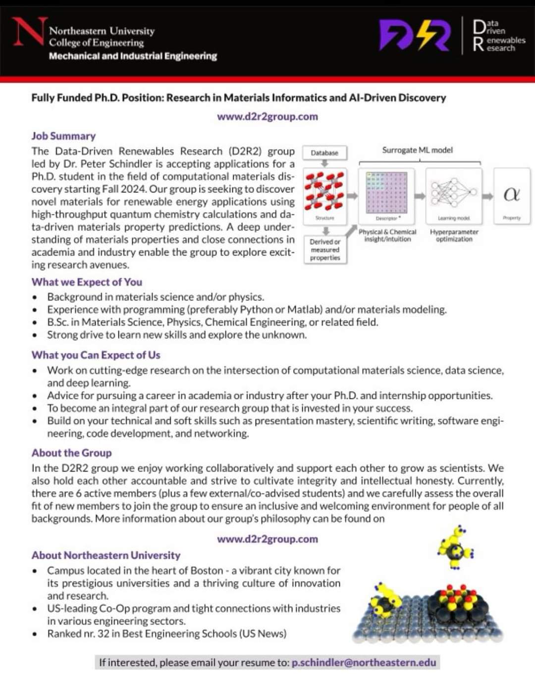 Ph.D. Position: Materials Informatics, Northeastern University, USA