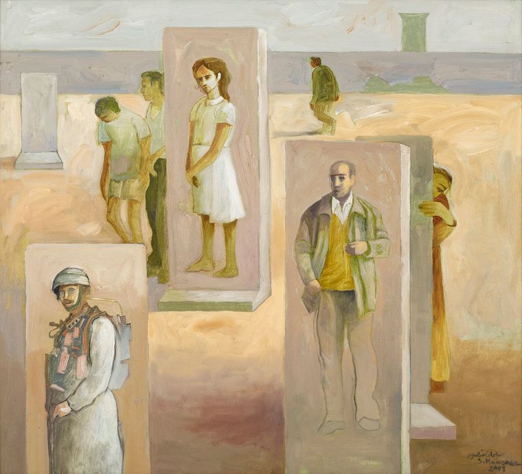 AT THE CHECKPOINT, Sliman Mansour, 2009