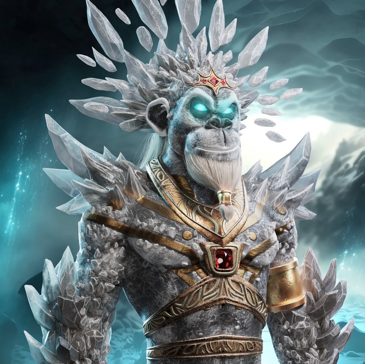 Fresh mint. Ice God Ape I just minted through the <a href="/BullsApesProj/">Bulls and Apes Project</a> game. Own project assets to create more assets, it's a simple formula with innovative tech by dev <a href="/sweepwhale/">Sweep</a>