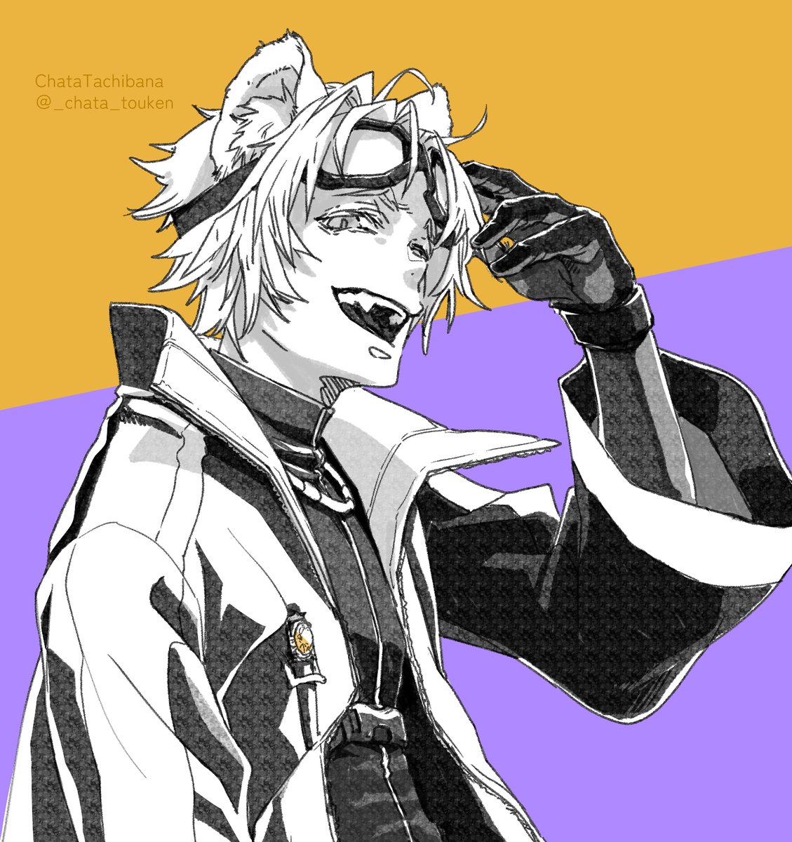 1boy male focus animal ears gloves solo goggles open mouth  illustration images