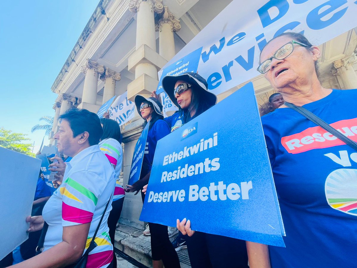 📷 |  Today DA Leader, <a href="/jsteenhuisen/">John Steenhuisen MP</a>, leads a picket to dissolve the ANC-EFF run eThekwini.

Since the ANC-EFF coalition of corruption took hold of eThekwini in 2021, residents have suffered the collapse of governance, failing infrastructure, water, and rolling blackouts.
