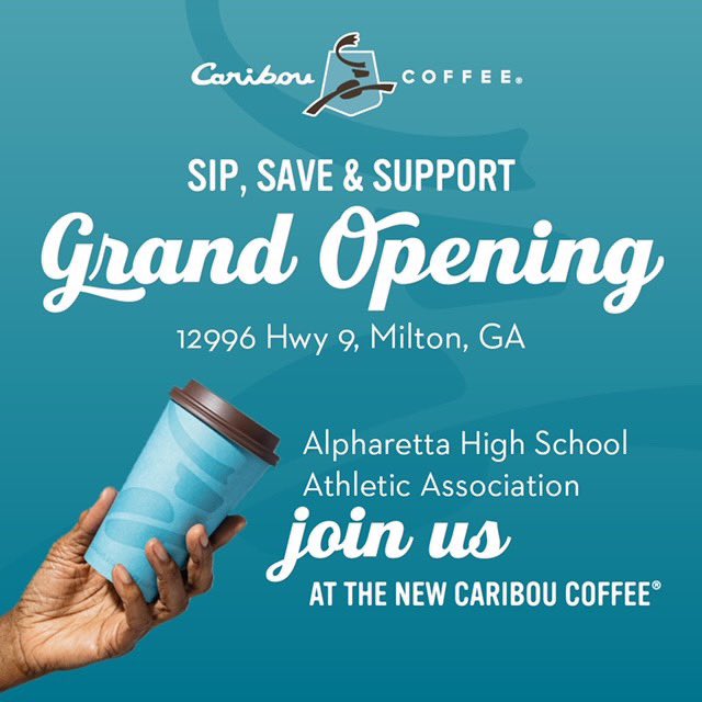 Come support the Alpharetta Athletics Association and our new business partner @Caribuo_Coffee at their Grand Opening this weekend! $1 from every purchase comes back to Alpharetta Athletics Association👏🥳