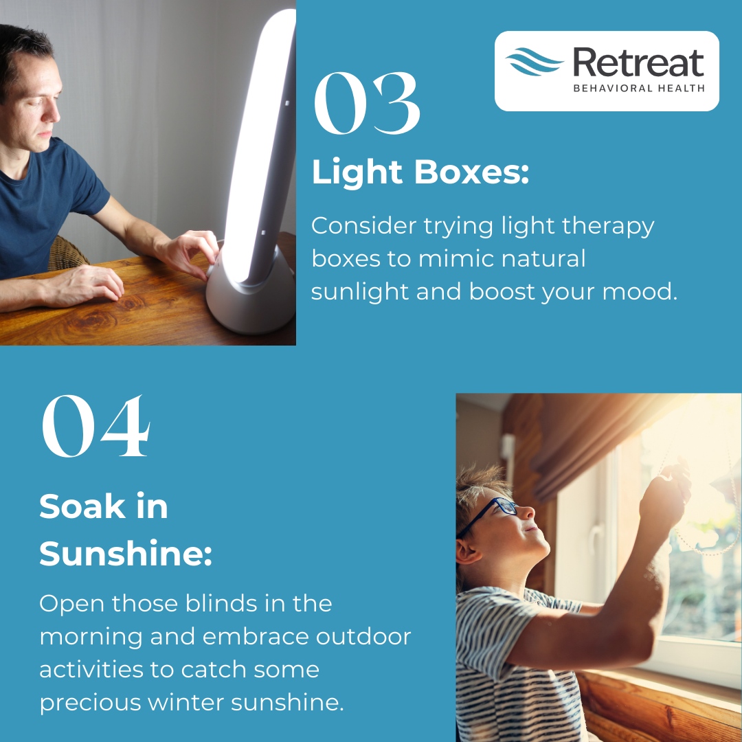 retreatBH's tweet photo. Battling the Winter Blues: 6 Coping Strategies

If the colder, darker days have got you feeling down, you're not alone—5% of American adults experience serious #seasonaldepression (also known as SAD). But fear not! Here are some tips to lift your spirits!

Call us to learn more. https://t.co/yE6tl6g4zq