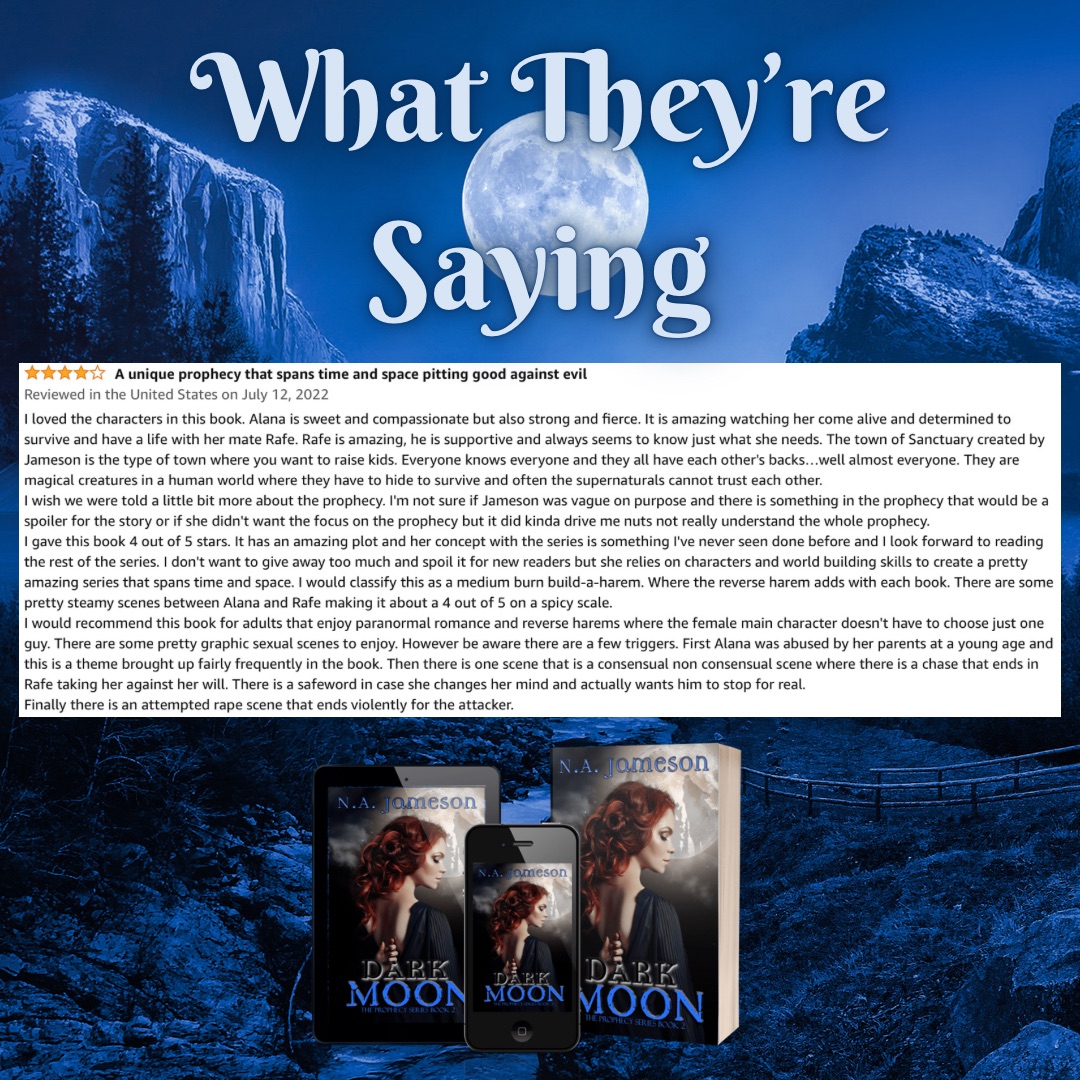 What are the saying about Dark Moon?

books2read.com/DarkMoon

#romance #darkmoon #smut #spicy #spicybooks #babyauthor #theprophecyseries #reverseharem #author #darkromance #darkparanormal #paranormal #vampires #shifters #wolf #sanctuary #clover #cleverfox