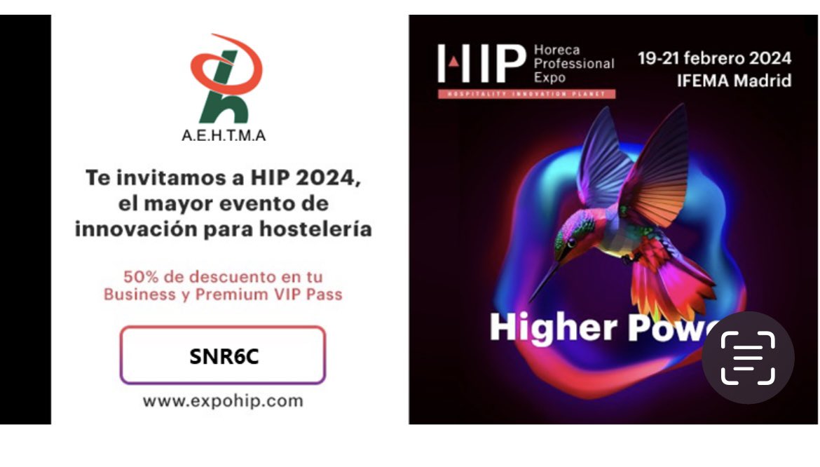 Vuelve #HIP2024 del 19 al 21 de febrero en @ifema, el mayor evento de innovación para impulsar el futuro de la hostelería española y como colaborador de <a href="/expohip/">HIP 2026</a> te ofrecemos un 50% de descuento. 
expohip.com/visitar/ticket…