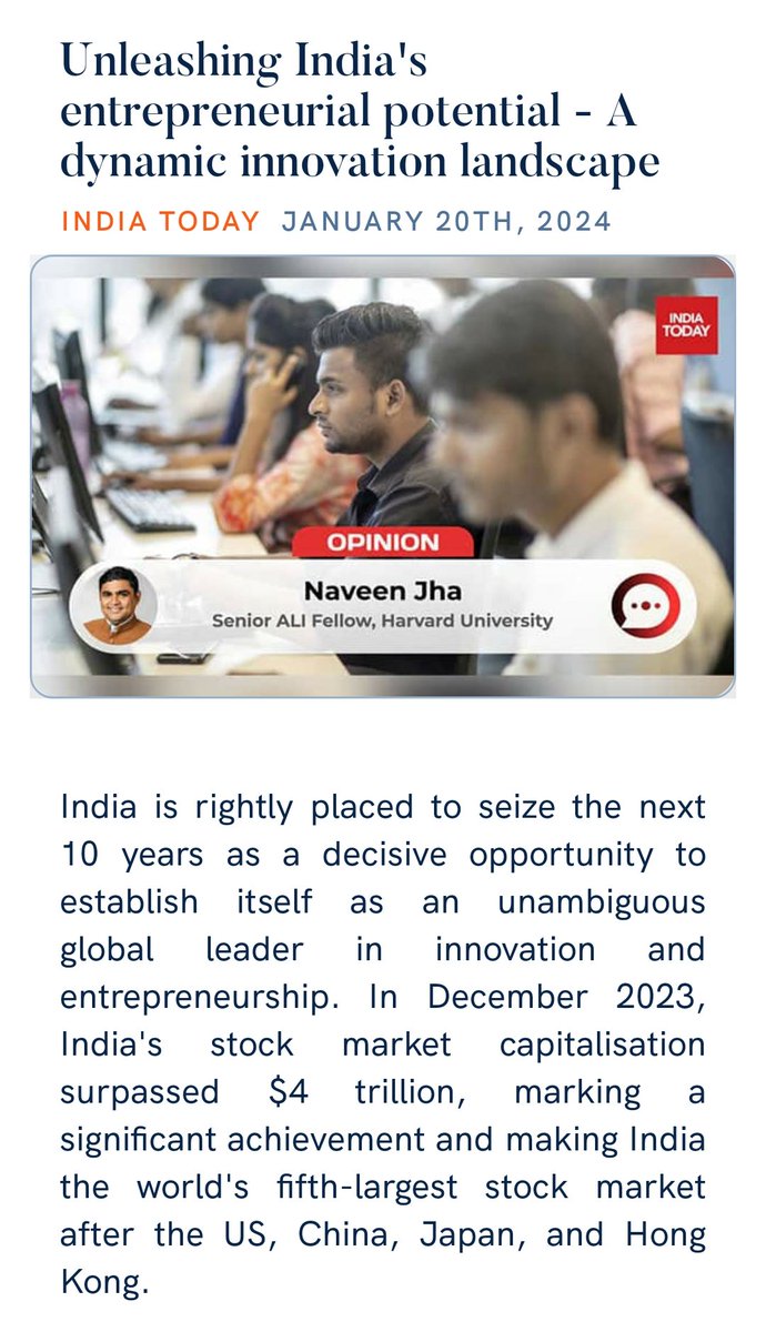 Unleashing India's entrepreneurial potential - A dynamic innovation landscape indiatoday.in/opinion/story/… via NaMo App